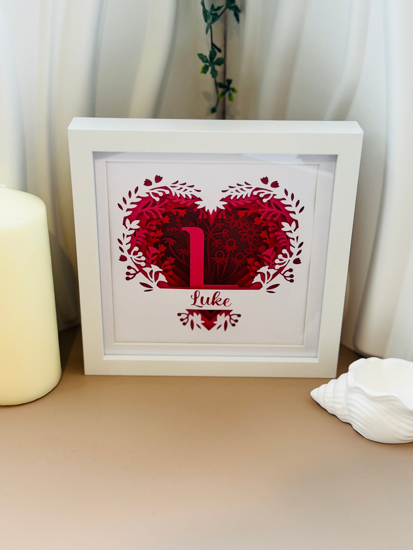 Personalised Heart Shadowbox Frame – Custom Initial & Name