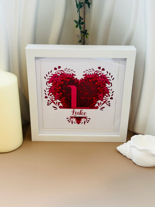 Personalised Heart Shadowbox Frame – Custom Initial & Name