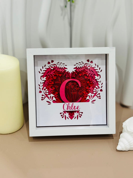 Personalised Heart Shadowbox Frame – Custom Initial & Name