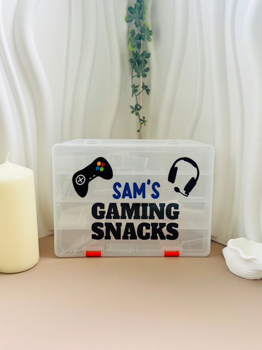Personalised Gaming Snack Box – 36 Adjustable Compartments – Custom Name Organizer for Kids & Adults