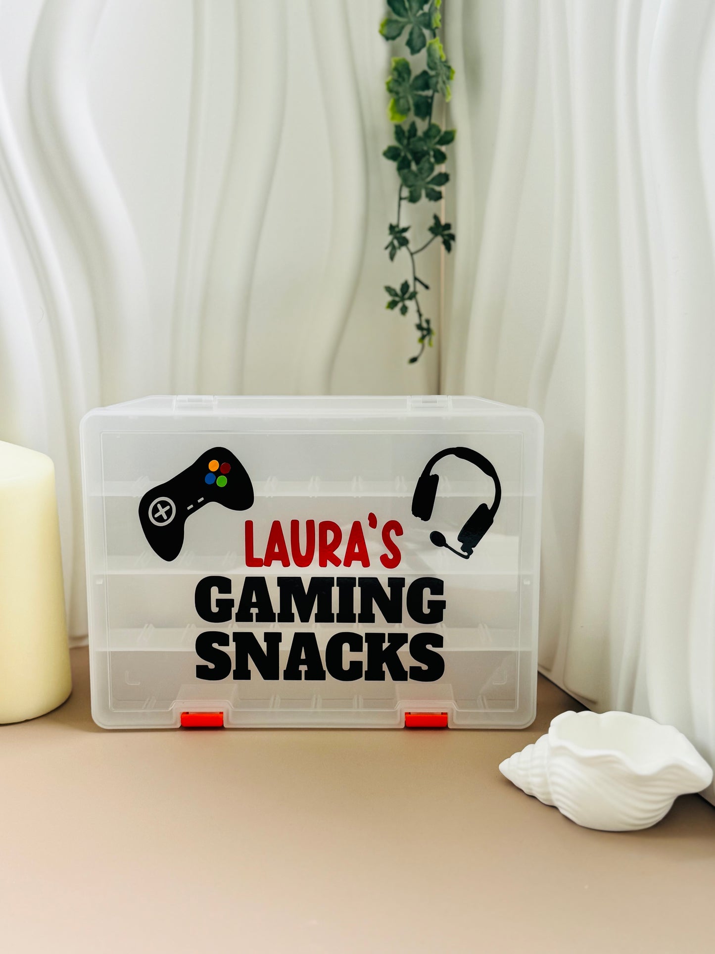 Personalised Gaming Snack Box – 36 Adjustable Compartments – Custom Name Organizer for Kids & Adults