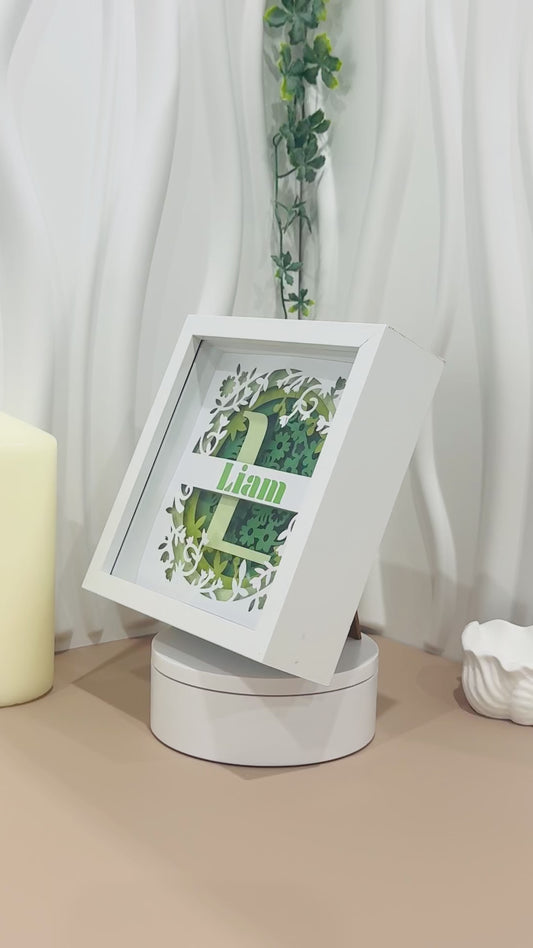 Personalised Green Floral Shadowbox Frame – Custom Name & Initials
