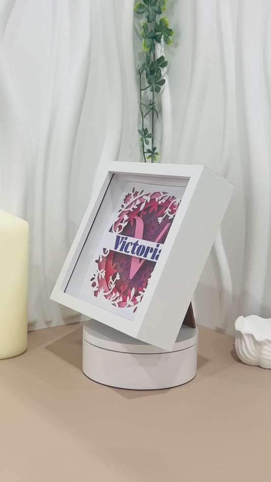 Personalised Pink & Purple Floral Shadowbox Frame – Custom Name & Initials